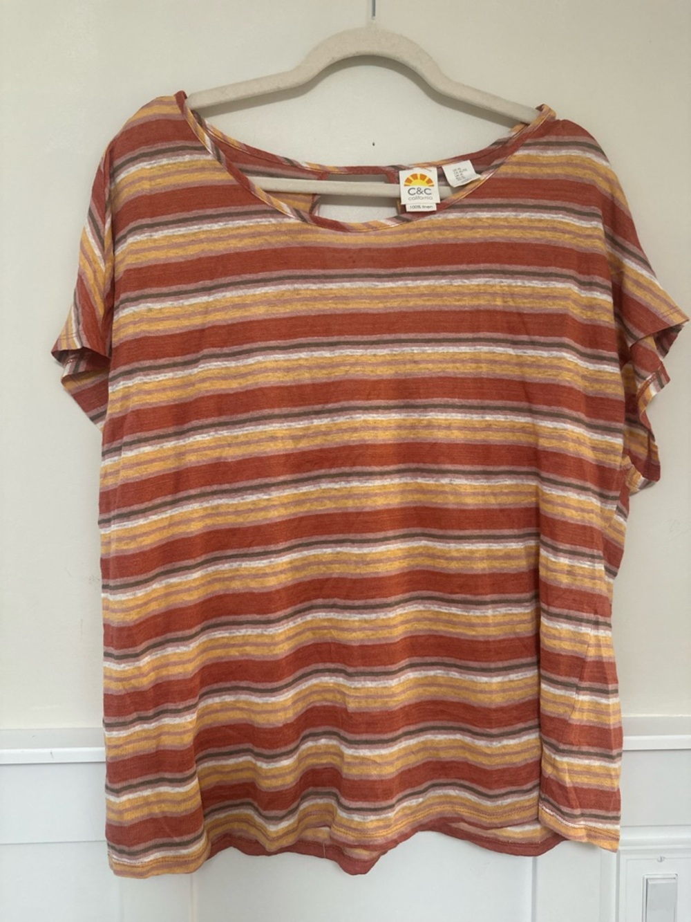 C&C california - Orange/Yellow Striped Short Sleeve Tee, with peep hole back